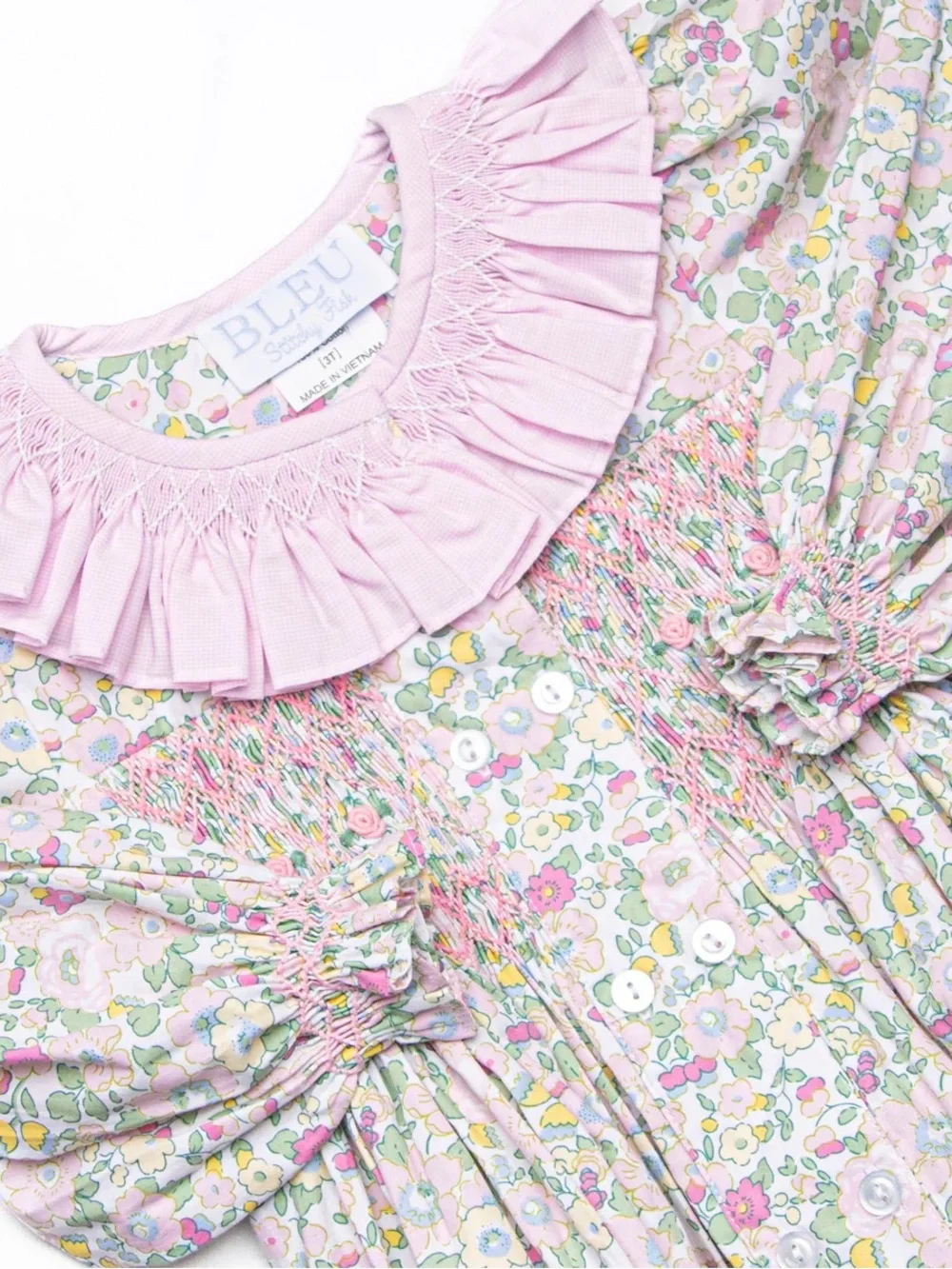 BLEU Baby Pink Floral Smocked Girls' Formal Dress